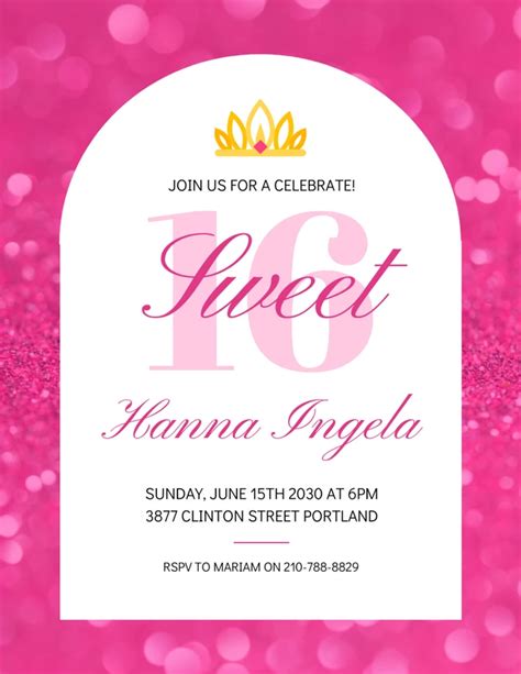 Pink Modern Glitter Sweet 16 Birthday Invitation Venngage