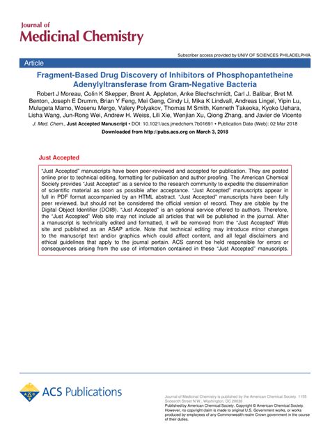 PDF Fragment Based Drug Discovery Of Inhibitors Of Phosphopantetheine