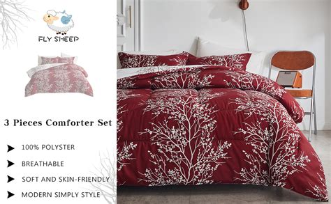 Amazon Flysheep Burgundy Red Botanical Comforter Set Queen Full