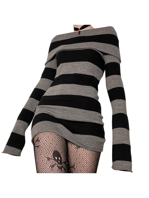 Lieserram Womens Y2k Striped Print Long Sleeve T Shirt Vintage Fairy