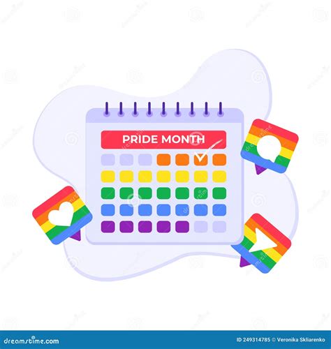 Pride Month Illustration Calendar With Social Media Icons In Lgbt