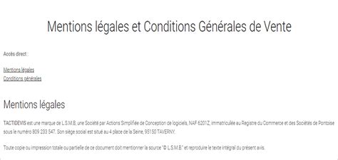 Mentions Légales Et Conditions Générales De Vente Tactidevis