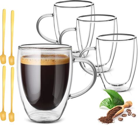 Lot de 4 tasses à café en verre transparent à double paroi isotherme