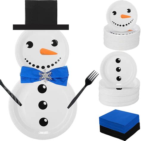 Amazon Sliner 50 Set Christmas Plates Disposable Snowman