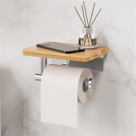 Porte Papier Toilette Adh Sif Avec Etag Re Bambou Porte Rouleau Acier