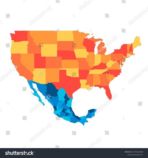 United States Mexico Political Map Administrative Stock Vector Royalty Free 2373218339