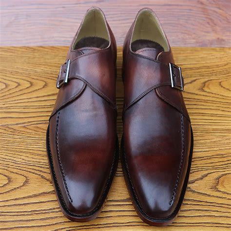 Luxury custom mens goodyear leather shoes unique single monk strap ...