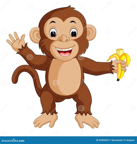 Cute Monkey Cartoon Eating Banana Stock Vector Illustration Of Mammal