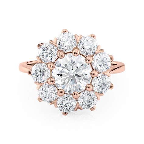 14k Rose Gold Starburst Floral Diamond Halo Engagement Ring Derco Diamonds