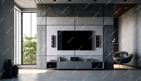 Premium Photo | TV wall mount on cabinet the in modern living room the ...