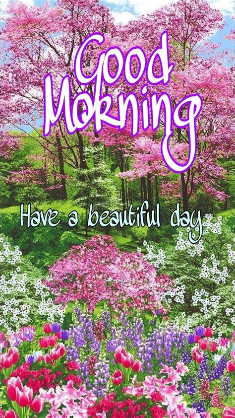 The Cover Of Good Morning Have A Beautiful Day With Flowers And Trees