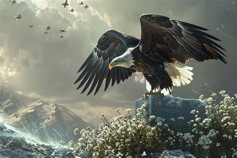 Bald Eagle Landing On Soldiers Outstretched Arm Premium Ai Generated