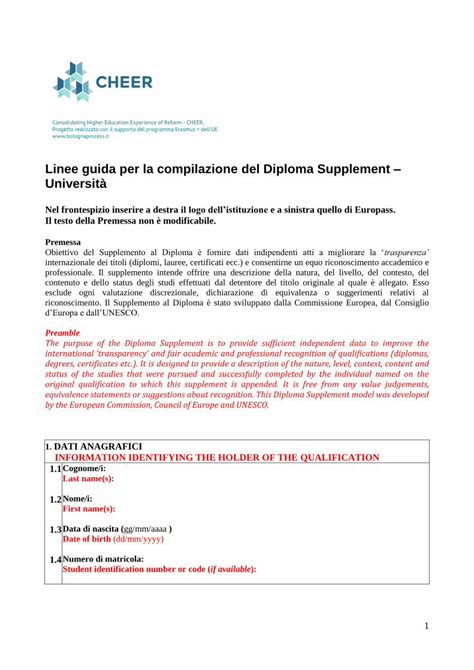 PDF Linee guida per la compilazione del Diploma Supplement Università