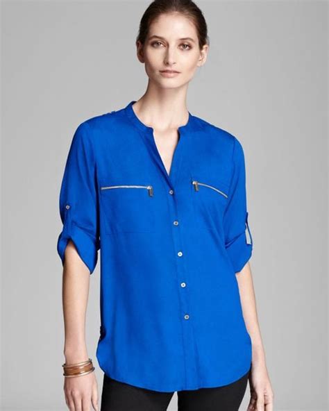 Calvin Klein Zip Pocket Roll Sleeve Shirt In Blue Lyst