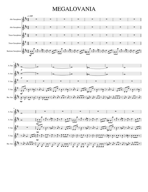 Megalovania Sax Five Sheet Music For Saxophone Alto Saxophone Tenor Saxophone Baritone