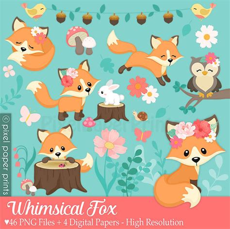 Fox Clip Art Digital Download Cute Fox Graphics Printable Instant ...