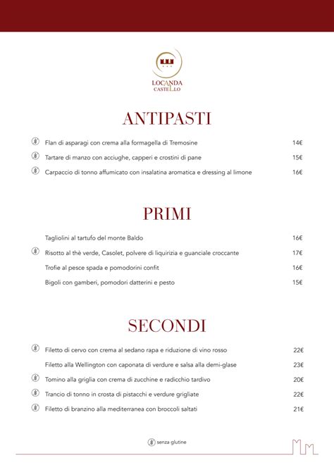 Carte Et Menus Locanda Castello Rovereto Thefork