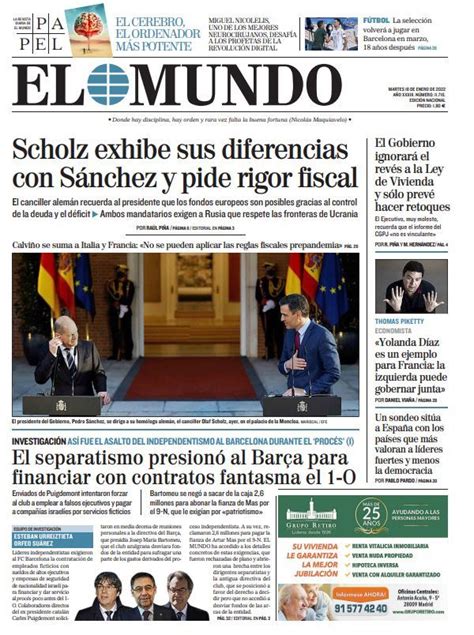 Portada De EL MUNDO Del Martes 18 De Enero De 2022 Medios