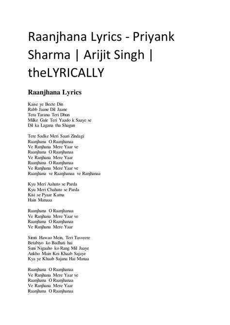 Raanjhana Lyrics