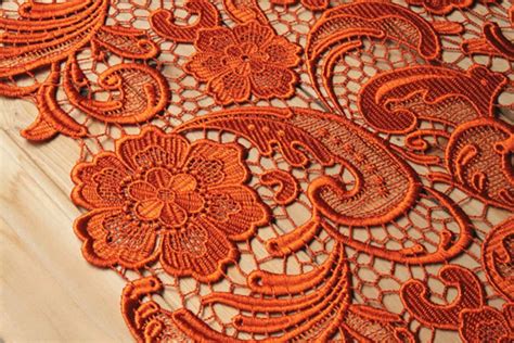 Orange Lace Fabric Venise Lace Crocheted Lace Fabric Retro Floral