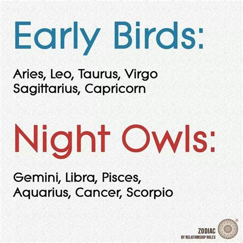 Early Birds Night Owls Zodiac Quotes Zodiac Signs Funny Zodiac