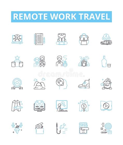 Remote Work Travel Vector Line Icons Set Remote Work Travel Remote