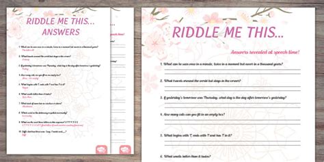 Wedding Breakfast Riddles | Twinkl Party (teacher made)