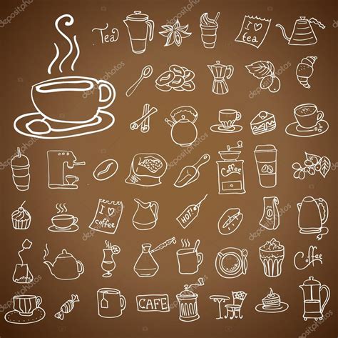 Coffee And Tea Doodle Icon Set Stock Vector Iriskana 72348177