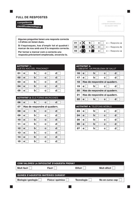 Full Respostes Buit Cientific 2016 FULL DE RESPOSTES ENGANXEU L