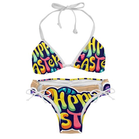 Easter Font Swimsuit Bikini Set With Detachable Sponge And Adjustable