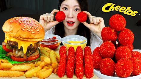 ASMR MUKBANG 직접 만든 치토스 치즈볼 치즈스틱 햄버거 먹방 레시피 FRIED CHEESE BALL AND