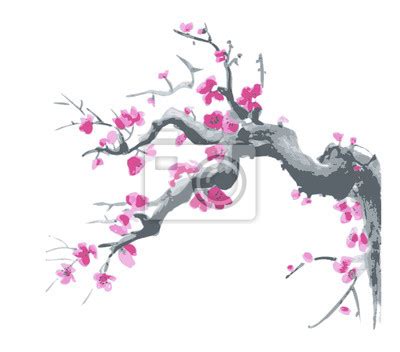 Realistic Sakura Blossom Japanese Cherry Tree Isolated On White