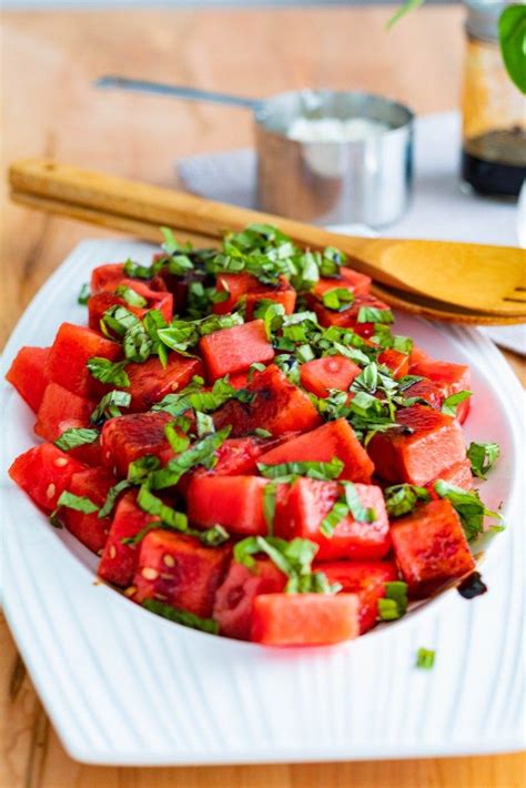 Bursting Watermelon Basil Salad With Balsamic Reduction Balsamic Reduction Balsamic Reduction