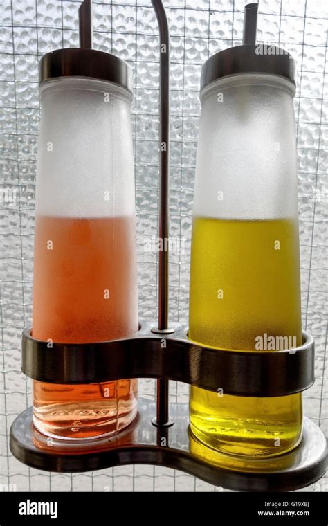 Oil Vinegar Cruet Set Frosted Glass Stainless Steel Stock Photo Alamy