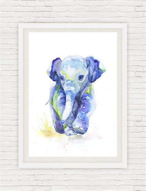 Baby Elephant Art Watercolor Painting Baby Boy Nursery - Etsy