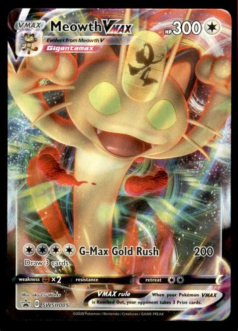 Meowth VMAX SWSH005 Full Art Black Star Promo Pokémon TCG NM Values MAVIN