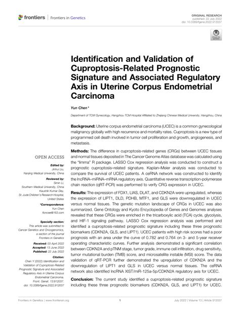 Pdf Identification And Validation Of Cuproptosis Related Prognostic