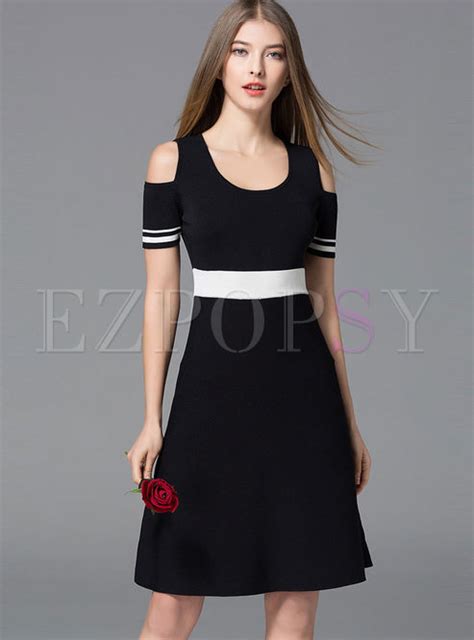 Dresses Skater Dresses Modern Nipped Waist Hit Color Skater Dress