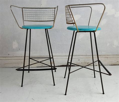 Pair Mid Century Modern Wire And Brass Bar Stools At Stdibs