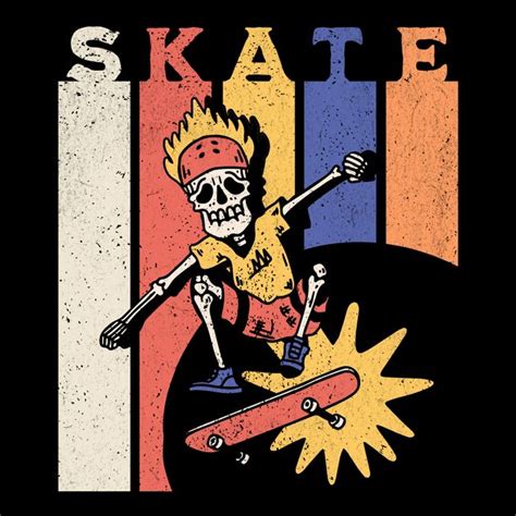 Skeleton Skate Colorful Retro T Shirt Design Template — Customize It