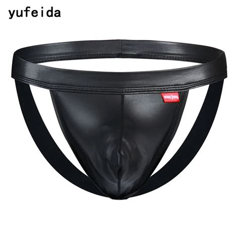 YUFEIDA Men S Sexy Open Butt Black Faux Leather Underwear Nylon