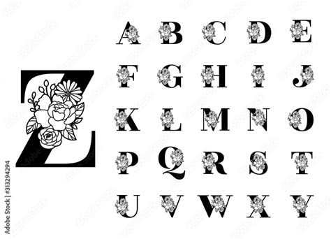 Floral Alphabet Cut Out Black Letters Flower Bouquet Silhouette Abc