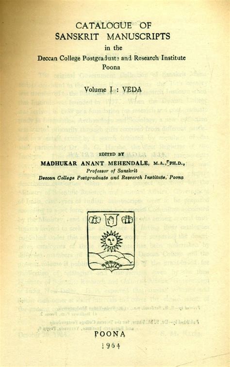 Catalogue of Sanskrit Manuscripts- Veda Manuscripts (An Old and Rare ...