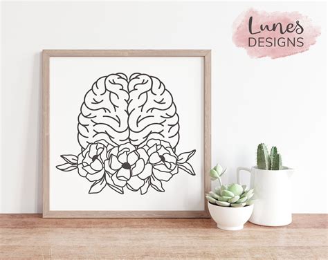 Floral Brain Svg Mental Health Svg Files For Cricut Flowers Etsy