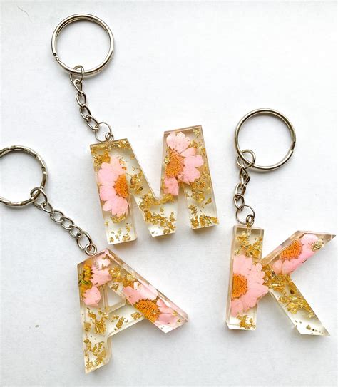 Personalised Keychain Letter Name Keychain Flower Resin Etsy