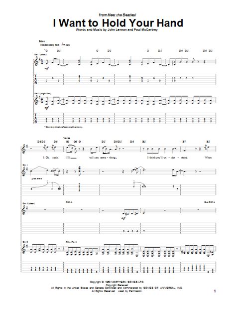 I Want To Hold Your Hand By The Beatles Sheet Music For Guitar Tab At