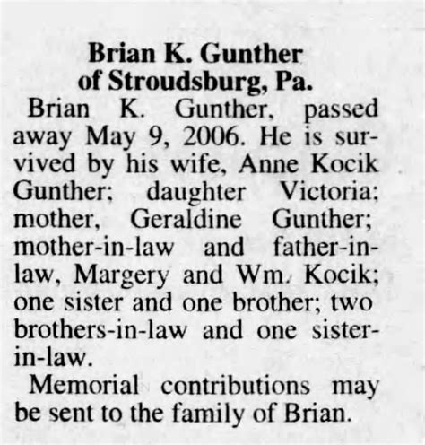 Obituary For Brian K Gunther ™