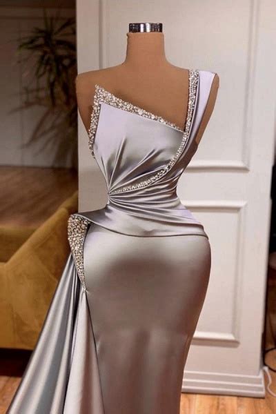 Elegant Long Mermaid One Shoulder Sleeveless Satin Prom Dress Cocosbride