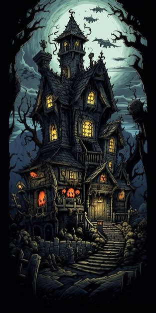 Premium AI Image A Halloween House With A Scary Face And Pumpkins On