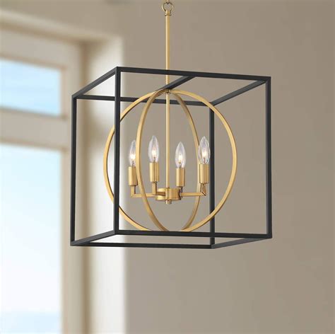 Possini Euro Design Sydney Black Warm Brass Cage Foyer Pendant